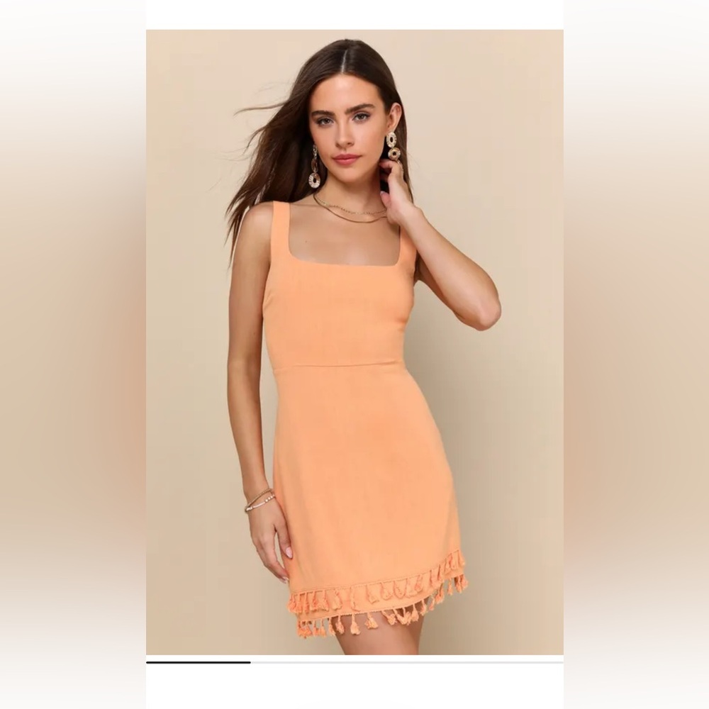 Lulus Feel the Sunshine Washed Orange Tassel Mini Dress